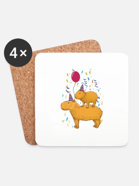 Capybara Geburtstag - Untersetzer (4er-Set) - Weiß