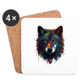 Animal Loup - Dessous de verre (lot de 4) - blanc - Devant
