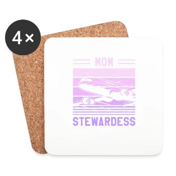 Mom Stewardess Flight Attendant Aviation - Coasters (set of 4) - white - Front