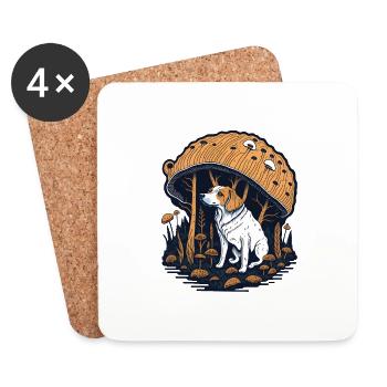 Chien sous un champignon - Dessous de verre (lot de 4) - blanc - Devant