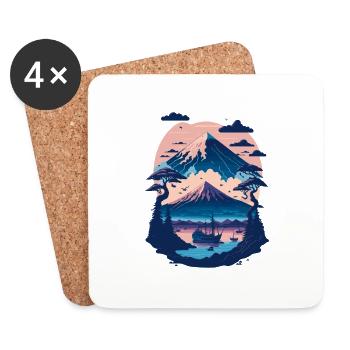 Serene Mount Fuji Sunset Peaceful River Scenery - Untersetzer (4er-Set) - Weiß - Vorne
