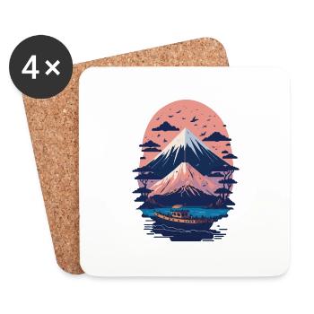 Serene Mount Fuji Sunset Peaceful River Scenery - Untersetzer (4er-Set) - Weiß - Vorne