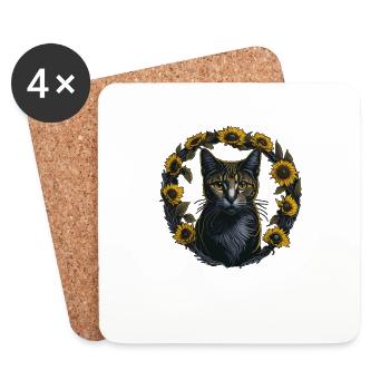 Tournesol chat été chat - Dessous de verre (lot de 4) - blanc - Devant