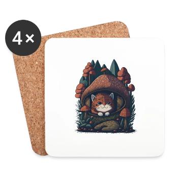 Conte de fées Chat Cottagecore - Dessous de verre (lot de 4) - blanc - Devant