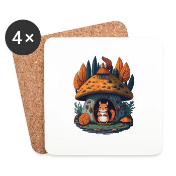 Pilz-Cottage-Eichhörnchen - Untersetzer (4er-Set) - Weiß - Vorne