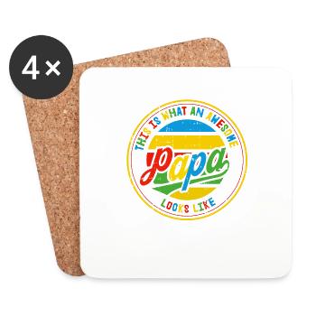 Meilleur cadeau rétro pour la fête des pères papa papa papa - Dessous de verre (lot de 4) - blanc - Devant