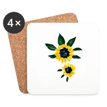 Tournesols jaunes peints à la main aquarelle - Dessous de verre (lot de 4) - blanc - Devant
