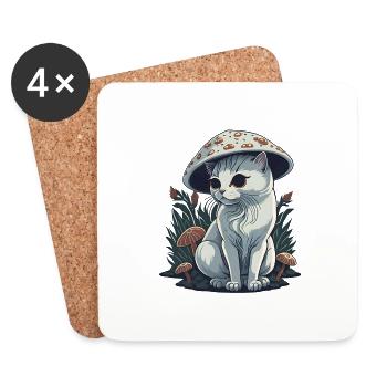 Chat champignon trippy - Dessous de verre (lot de 4) - blanc - Devant