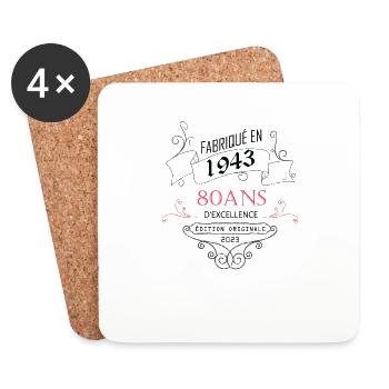 Fabriqué En 1943 80 Ans Anniversaire - Dessous de verre (lot de 4) - blanc - Devant