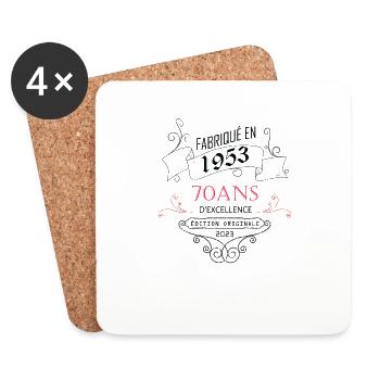 Fabriqué En 1953 70 Ans Anniversaire - Dessous de verre (lot de 4) - blanc - Devant