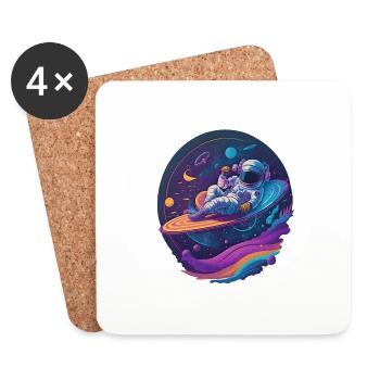 Un astronaute se détend sur un disque vinyle dans l’espace - Dessous de verre (lot de 4) - blanc - Devant