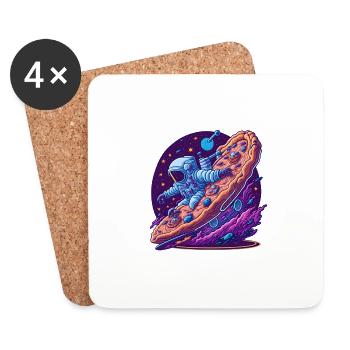 Astronaut Riding a Pizza Through Space - Coasters (set of 4) - white - Front