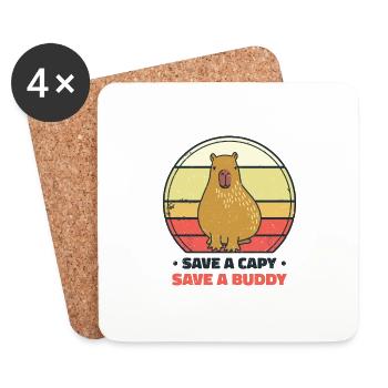 Journée mondiale des animaux Capybara Rétro sur le bien-être animal - Dessous de verre (lot de 4) - blanc - Devant