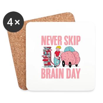 Never Skip Brain Day 4 - Coasters (set of 4) - white - Front