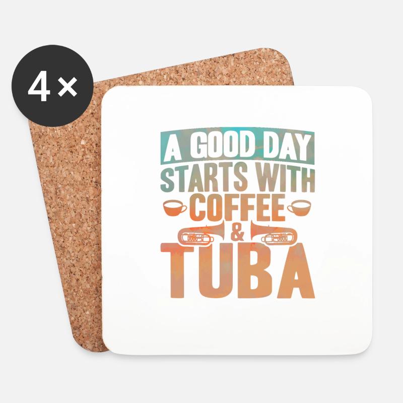 Tuba Kaffee und Tuba Geschenk - Untersetzer (4er-Set) - Weiß