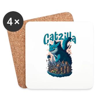 Catzilla Unleashed Funny Cartoon-Style Feline - Untersetzer (4er-Set) - Weiß - Vorne