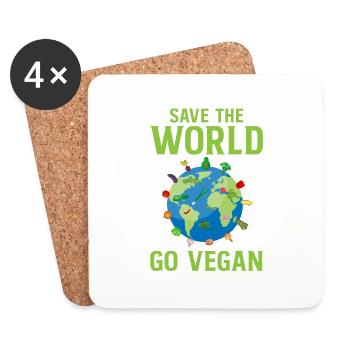 Save the World Go Vegan - Untersetzer (4er-Set) - Weiß - Vorne