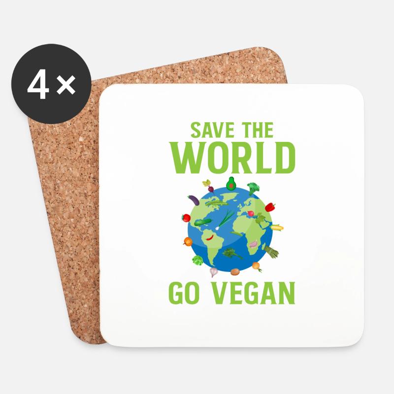 Save the World Go Vegan - Untersetzer (4er-Set) - Weiß