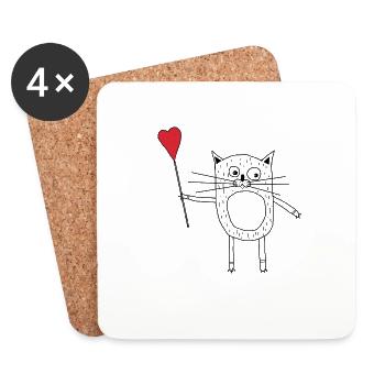 Ich liebe Katzen - Untersetzer (4er-Set) - Weiß - Vorne