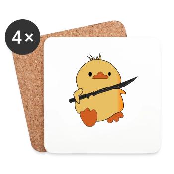 Drôle de canard avec épée - Katana - Dessous de verre (lot de 4) - blanc - Devant