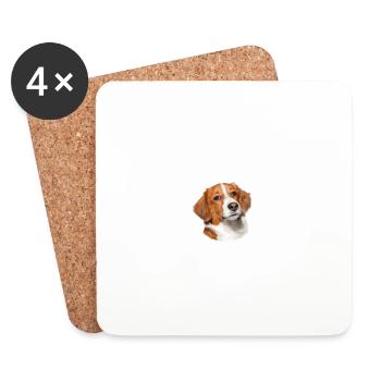 Vorsicht vor dem Herrchen, harmlos - Kooikerhondje - Untersetzer (4er-Set) - Weiß - Vorne