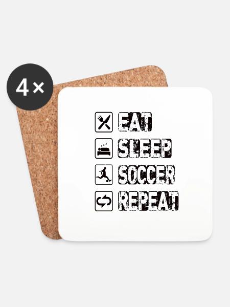 Eat Sleep Soccer Repeat - Untersetzer (4er-Set) - Weiß