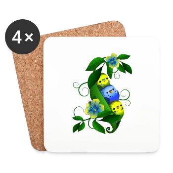 Perruche dans le pois - Dessous de verre (lot de 4) - blanc - Devant
