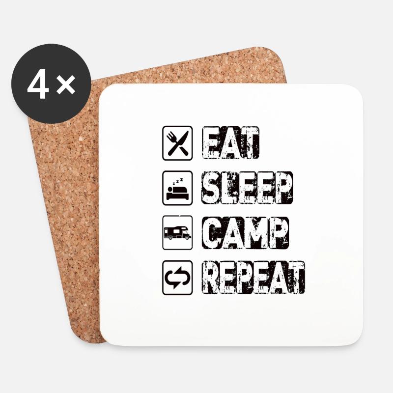 Eat Sleep Camp Repeat - Untersetzer (4er-Set) - Weiß