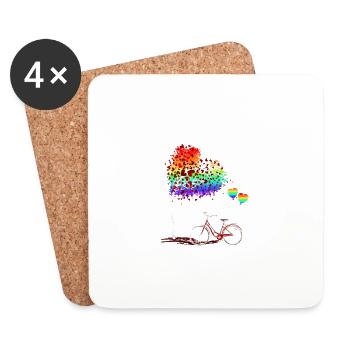 LGBTQ Bicycle Tree LGBT Saying Rainbow - Coasters (set of 4) - white - Front