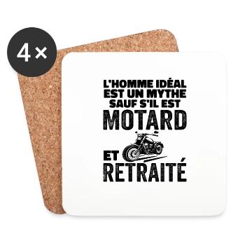 Motard Retraité L'Homme Idéal Cadeau Moto Humour - Dessous de verre (lot de 4) - blanc - Devant