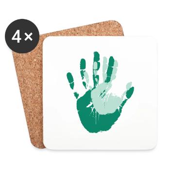 Empreintes mains dans la main aux parents avec cadeau d’enfant - Dessous de verre (lot de 4) - blanc - Devant