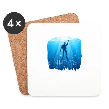 Plongée Silhouette Drôle de plongée en apnée plongée sous-marine - Dessous de verre (lot de 4) - blanc - Devant