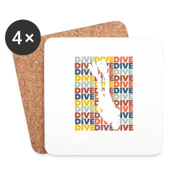 Diving Retro Vintage Diving Silhouette Ocean - Coasters (set of 4) - white - Front