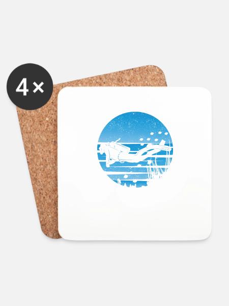 Retro Scuba Diver Silhouette Vintage Underwater - Coasters (set of 4) - white