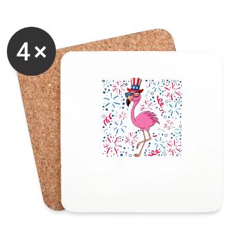 4 juillet WTF Où est le feu d’artifice flamant rose - Dessous de verre (lot de 4) - blanc - Devant
