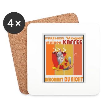 Früher Vogel ... Maus mit Kaffeetasse Retro - Untersetzer (4er-Set) - Weiß - Vorne