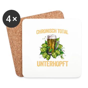 Chronisch Total Unterhopft Bier Party Spruch - Untersetzer (4er-Set) - Weiß - Vorne