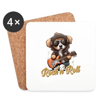 Drôle de chien avec guitare électrique rock ́n ́ roll - Dessous de verre (lot de 4) - blanc - Devant