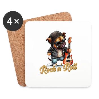 Funny Dog avec guitare électrique rock 'n' roll - Dessous de verre (lot de 4) - blanc - Devant