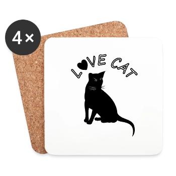 schwarze Katze Katzenliebhaber Miau Geschenkidee - Untersetzer (4er-Set) - Weiß - Vorne