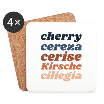« Cherry » - lettrage en 5 langues - Dessous de verre (lot de 4) - blanc - Devant