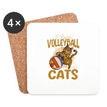 I love volleyball and cats kitty workout - Coasters (set of 4) - white - Front