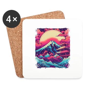 Aesthetic Japanese Sight Mount Fuji Vaporwave - Coasters (set of 4) - white - Front