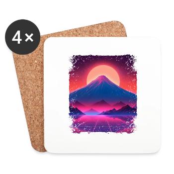 Ästhetische Vaporwave Japan Sight Mount Fuji Vulkan - Untersetzer (4er-Set) - Weiß - Vorne