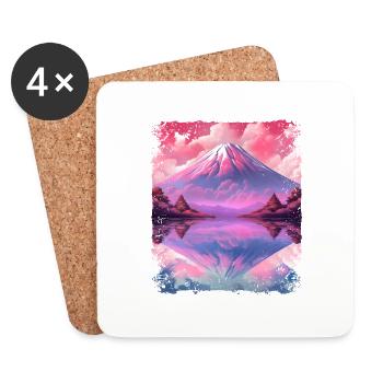 Aesthetic Vaporwave Volcano Japan Sight Mount Fuji - Coasters (set of 4) - white - Front