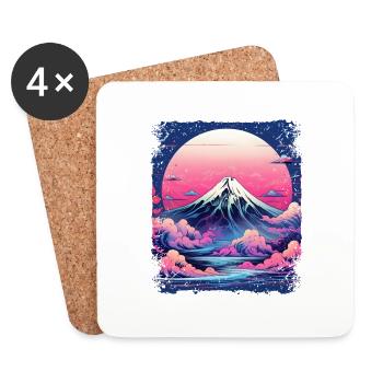 Vaporwave Vulkan Ästhetik Japan Sight Mount Fuji - Untersetzer (4er-Set) - Weiß - Vorne
