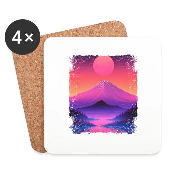 Mount Fuji Ästhetisches Japan Sight Vaporwave Vulkan - Untersetzer (4er-Set) - Weiß - Vorne