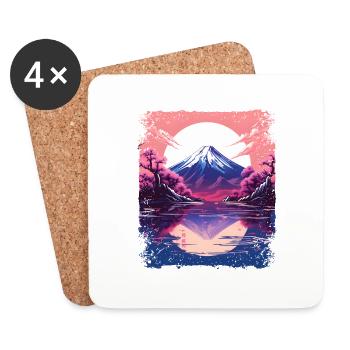 Vaporwave Ästhetik Japan Sehenswürdigkeit Berg Fuji Vulkan - Untersetzer (4er-Set) - Weiß - Vorne