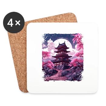 Sakura en fleurs de cerisier dans un temple Vaporwave - Dessous de verre (lot de 4) - blanc - Devant