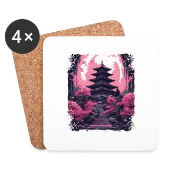 Sakura en fleurs de cerisier dans un temple Vaporwave - Dessous de verre (lot de 4) - blanc - Devant